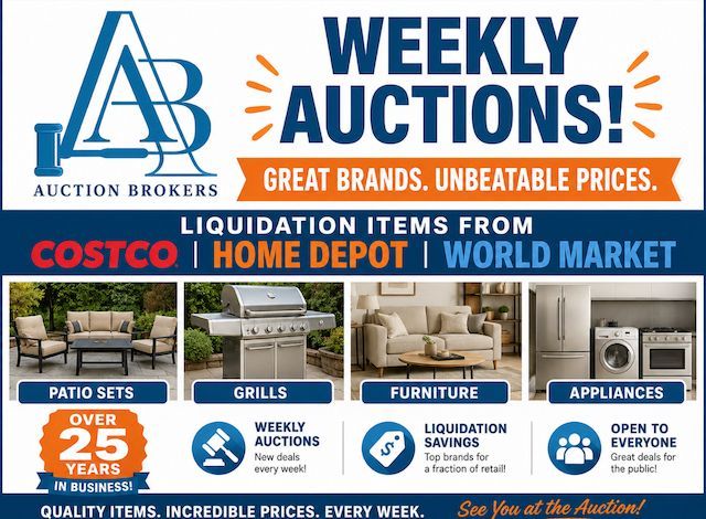 ONLINE AUCTION! HOME DEPOT & COSTCO Overstock ends MON and THURS at Auction Brokers Utah