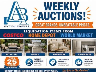 ONLINE AUCTION! HOME DEPOT & COSTCO Overstock ends MON and THURS at Auction Brokers Utah
