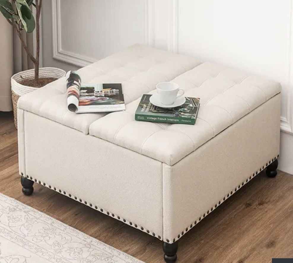 Adeco Square Storage Ottoman Bench with Dual-lid