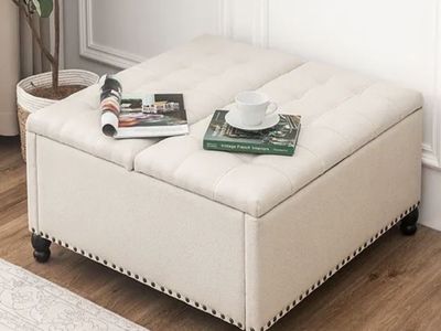 Adeco Square Storage Ottoman Bench with Dual-lid