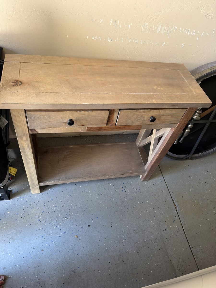 Rustic Rustic Wood Console Table with Drawers & Bottom Shelf
