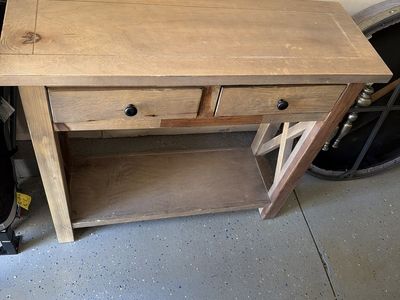 Rustic Rustic Wood Console Table with Drawers & Bottom Shelf