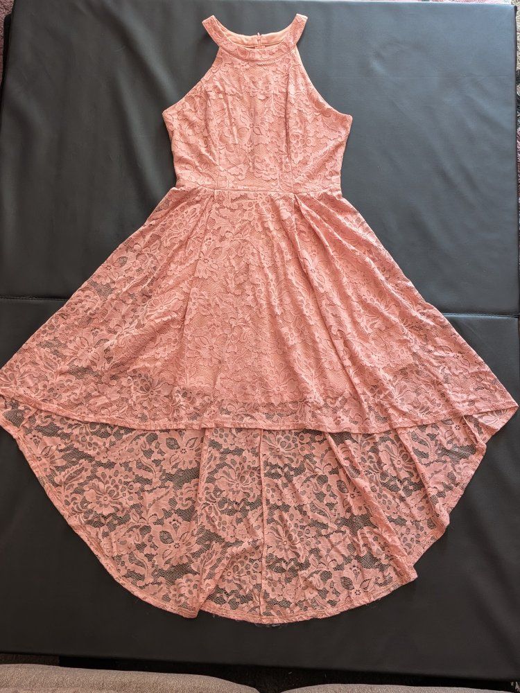 Dressystar Pink Lace High-Low Halter Dress Size Large