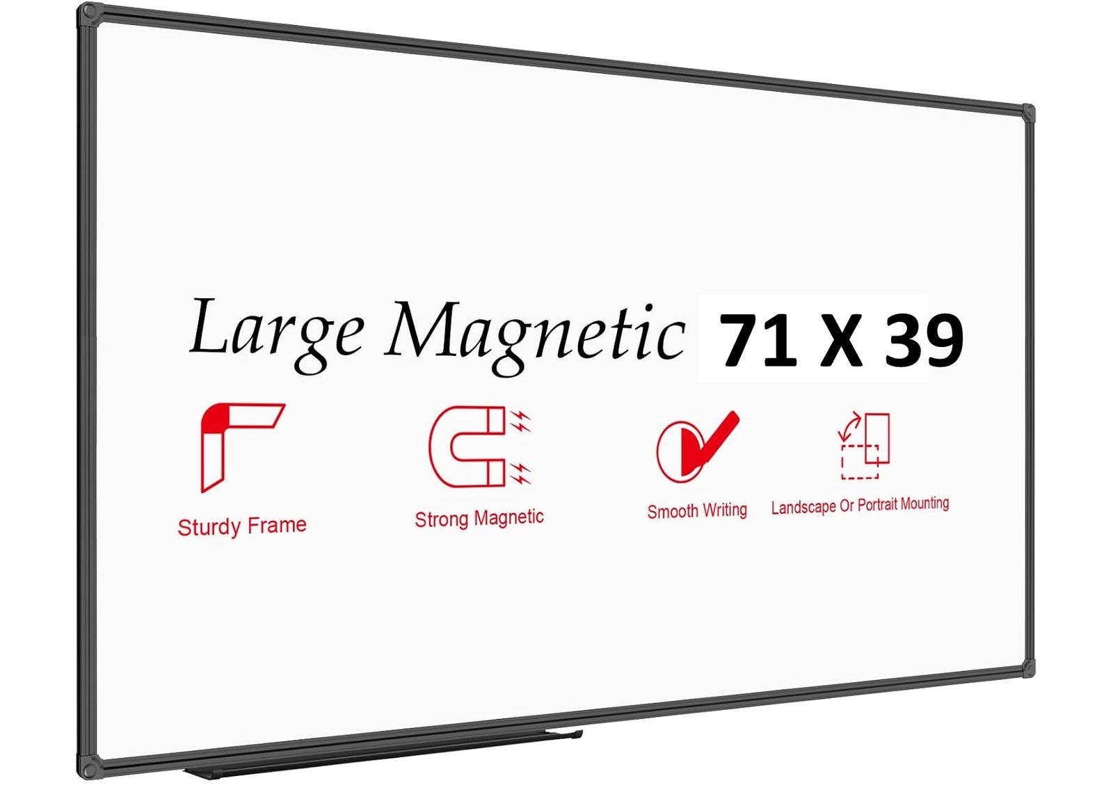 Large Magnetic White Board, Dry Erase Board 72 x 40 Inch, Black Aluminum Frame, Wall Mounted Board for Office Home and School