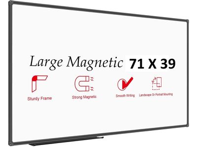 Large Magnetic White Board, Dry Erase Board 72 x 40 Inch, Black Aluminum Frame, Wall Mounted Board for Office Home and School
