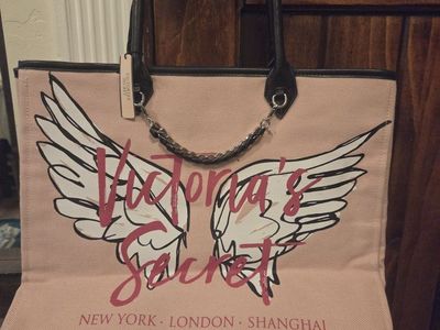Victoria's Secret Pink Angel Wings Canvas Tote Bag with Chain Handle Accent