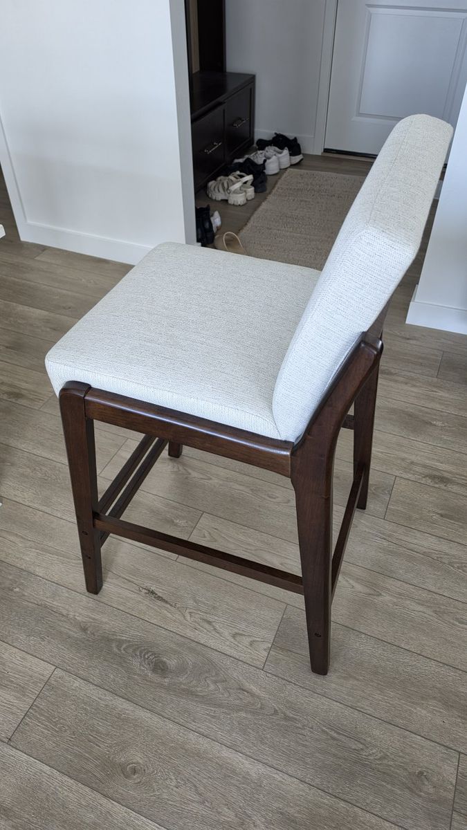 Modern Bar Height Bar Stool - Brown Wood Frame, Light Upholstery