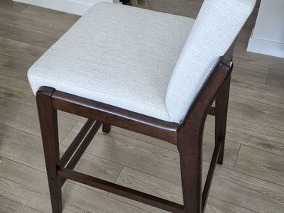 Modern Bar Height Bar Stool - Brown Wood Frame, Light Upholstery