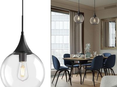 10" Matte Black Pendant Light Fixture Farmhouse with Clear Glass Globe