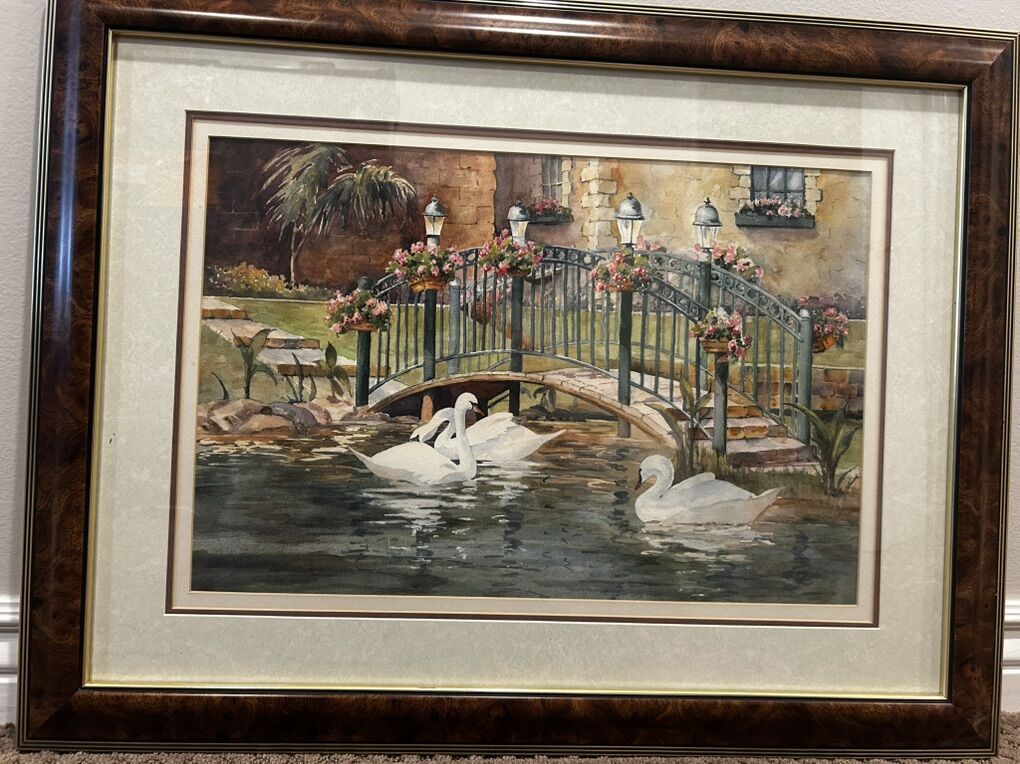 Swans At La Caille, Original Watercolor