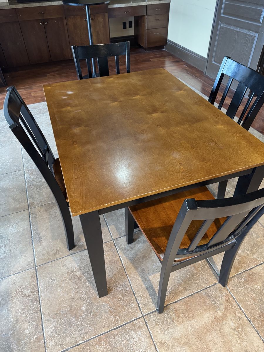 Used Dining Table and 4 Chairs - Light Wood Top & Black Legs