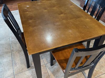 Used Dining Table and 4 Chairs - Light Wood Top & Black Legs