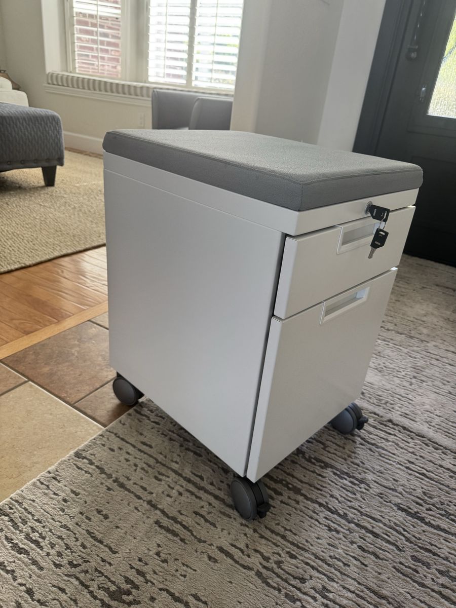 Locking Rolling File Cabinet with Cushioned Seat & Keys