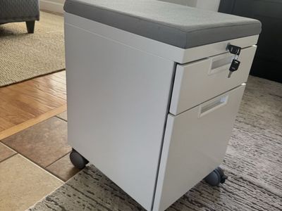 Locking Rolling File Cabinet with Cushioned Seat & Keys