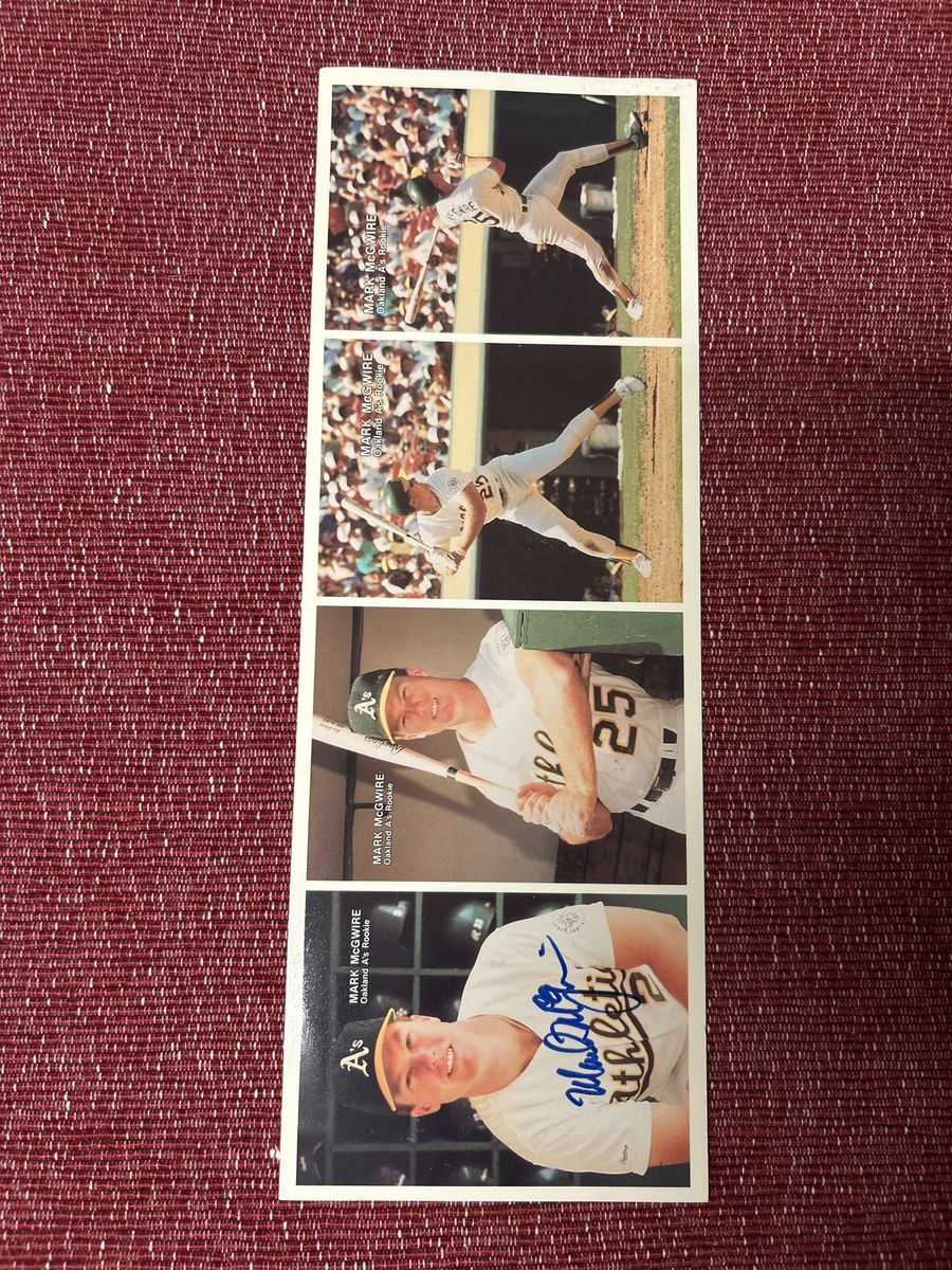 1987 Rookie Hand Signed Mother’s Cookies uncut Sheet of Mark McGwire Oakland A's Rookie Autographed Photo Strip