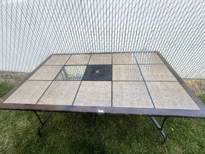 Outdoor Patio Dining Table Square Tile Top Brown Metal Frame