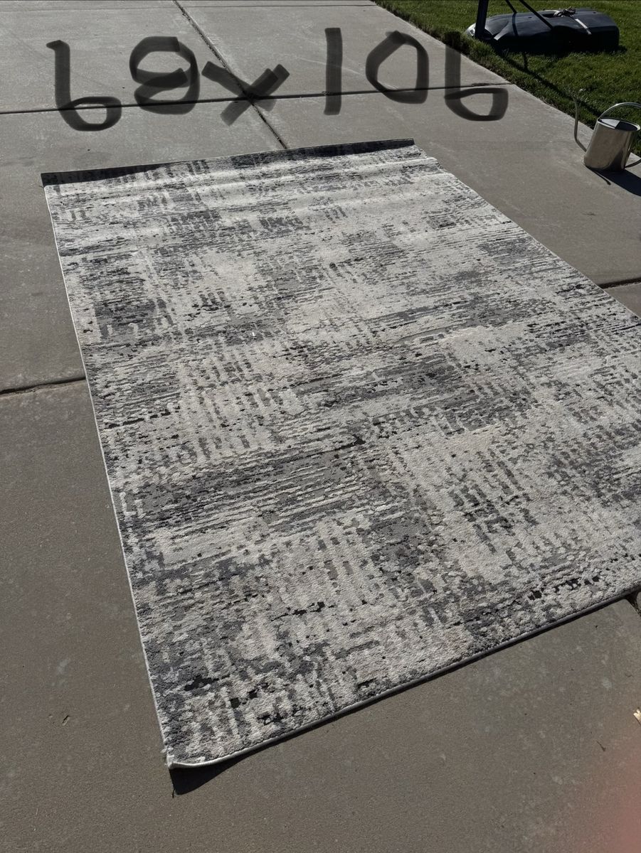 Modern Abstract Gray & White Area Rug 6'9" x 10' for Living Room/Bedroom