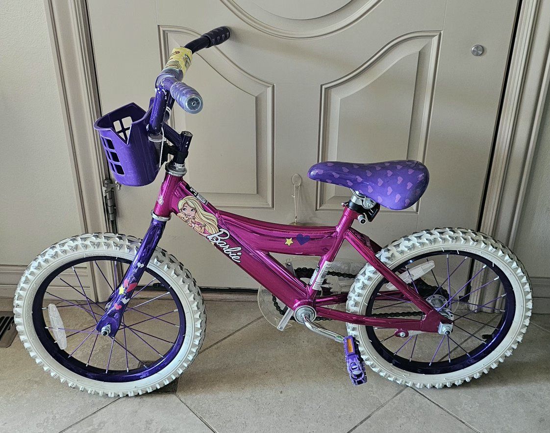 Barbie Kids' 16-Inch Bicycle Pink/Purple - Girls' Bike with Basket & Heart Seat