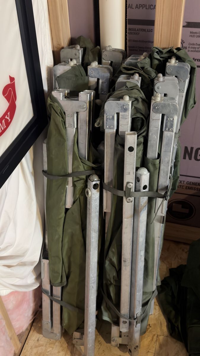 Military Style Camping Cots - Olive Drab Green, Aluminum Frame, Foldable (Lot of 4)