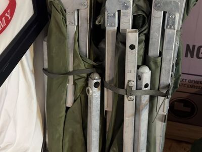 Military Style Camping Cots - Olive Drab Green, Aluminum Frame, Foldable (Lot of 4)