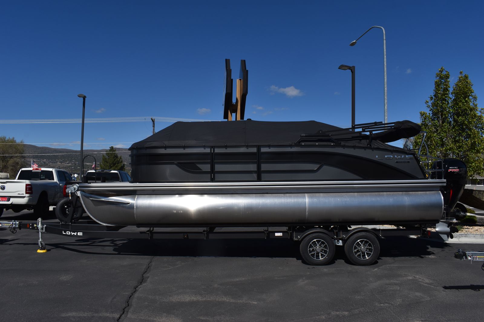 2026 Lowe SS 230 Dual Helm Conversion Lounge Special Tritoon Pontoon Boat Fishing Boat with 150HP PRO XS Engine and Trailer