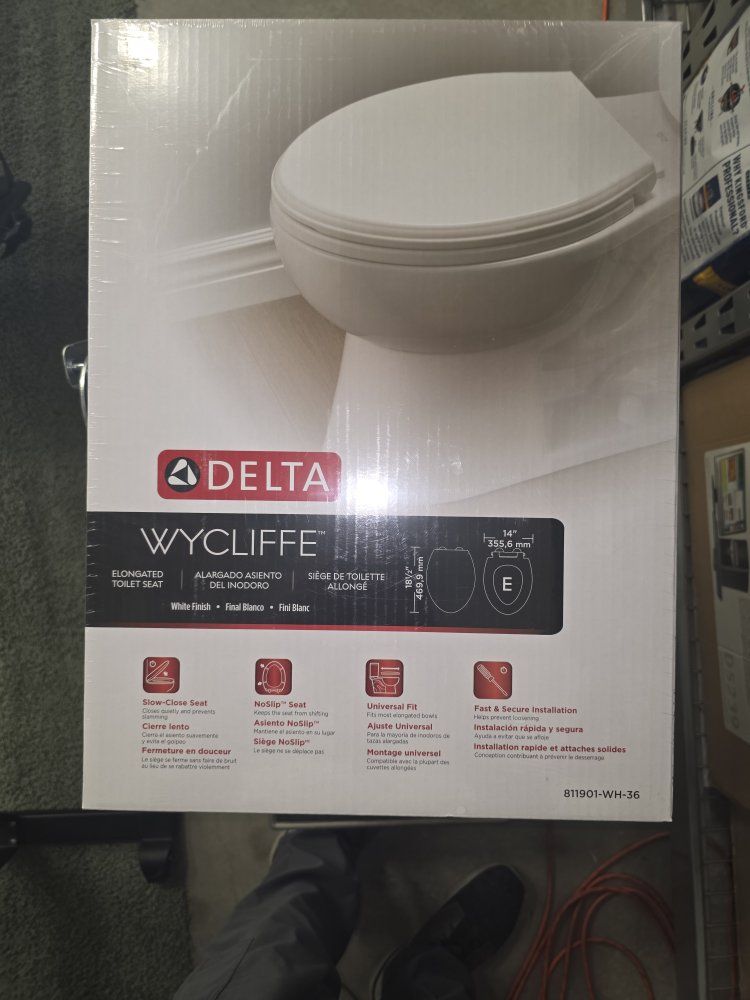 DELTA Wycliffe Elongated Toilet Seat - White, Slow-Close, No-Slip, Universal Fit