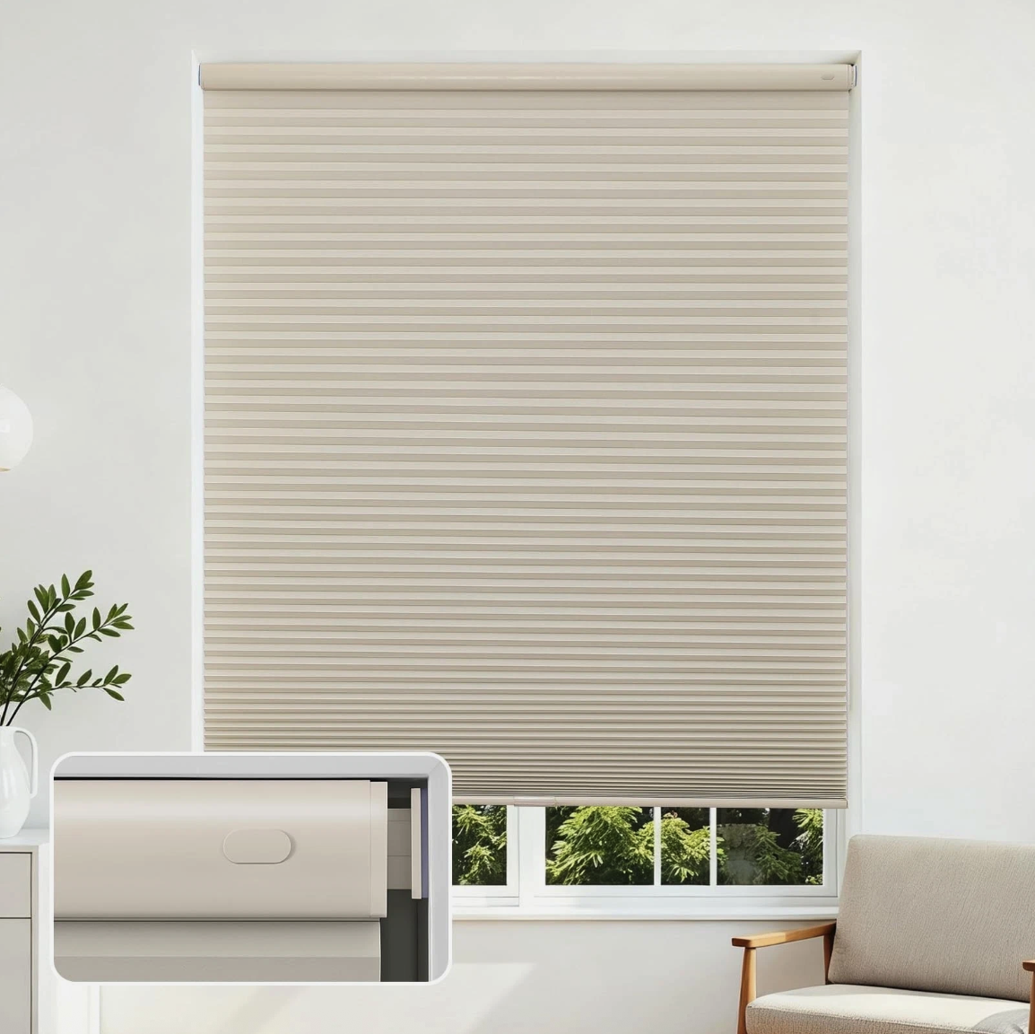 Joydeco No Drill Cordless Cellular Shades 36x64 Light Filtering Honeycomb Beige