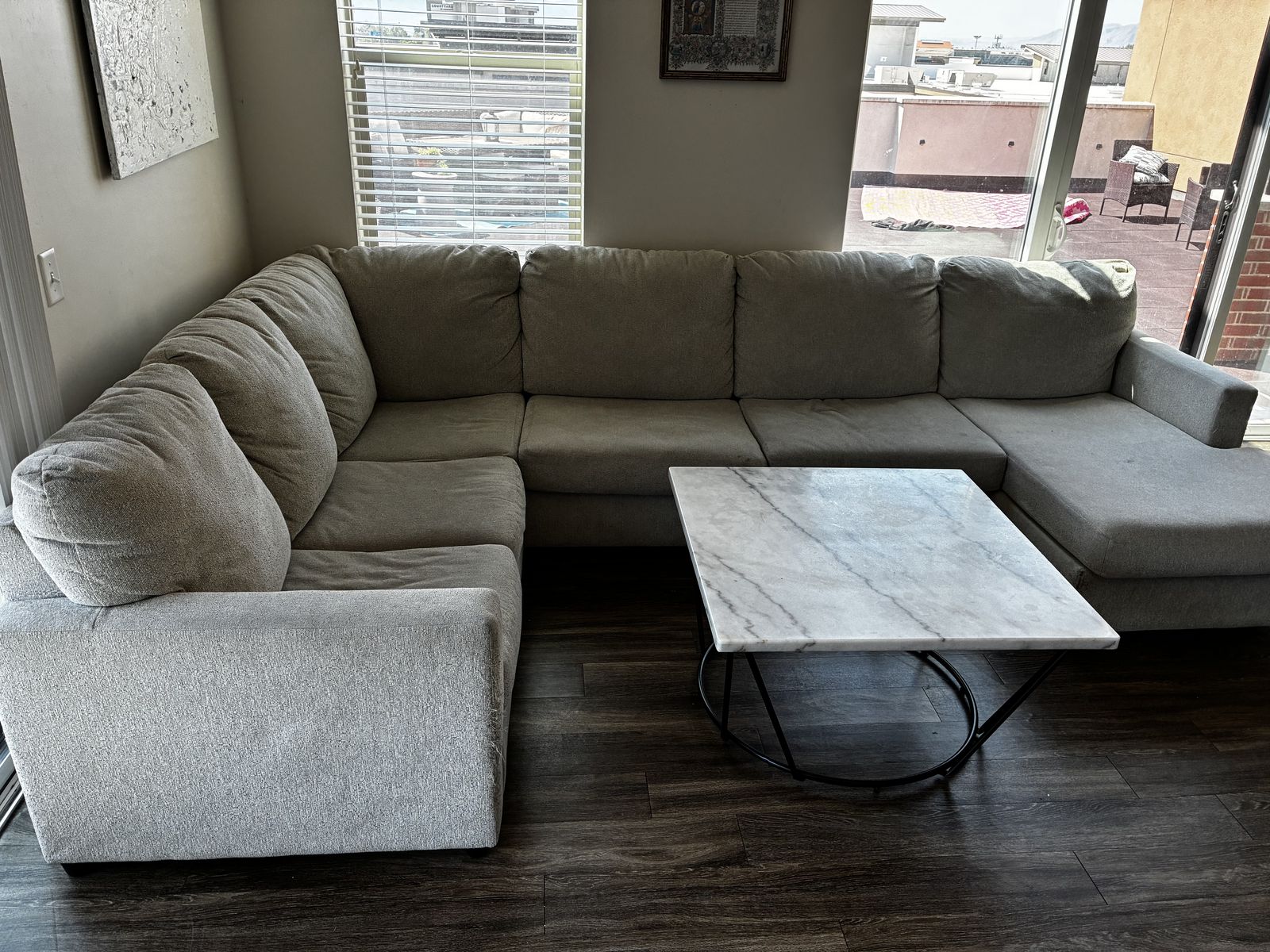 Ashley Furniture Grey Sectional with Chaise. Washable Covers. $350