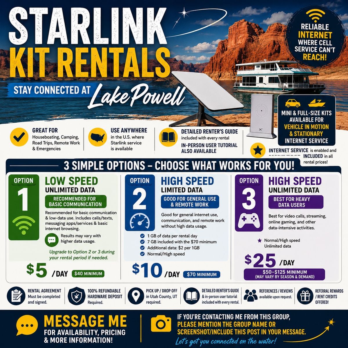 Starlink Kit Rentals - Lake Powell, Camping & Beyond for Communication, Remote Work, and More
