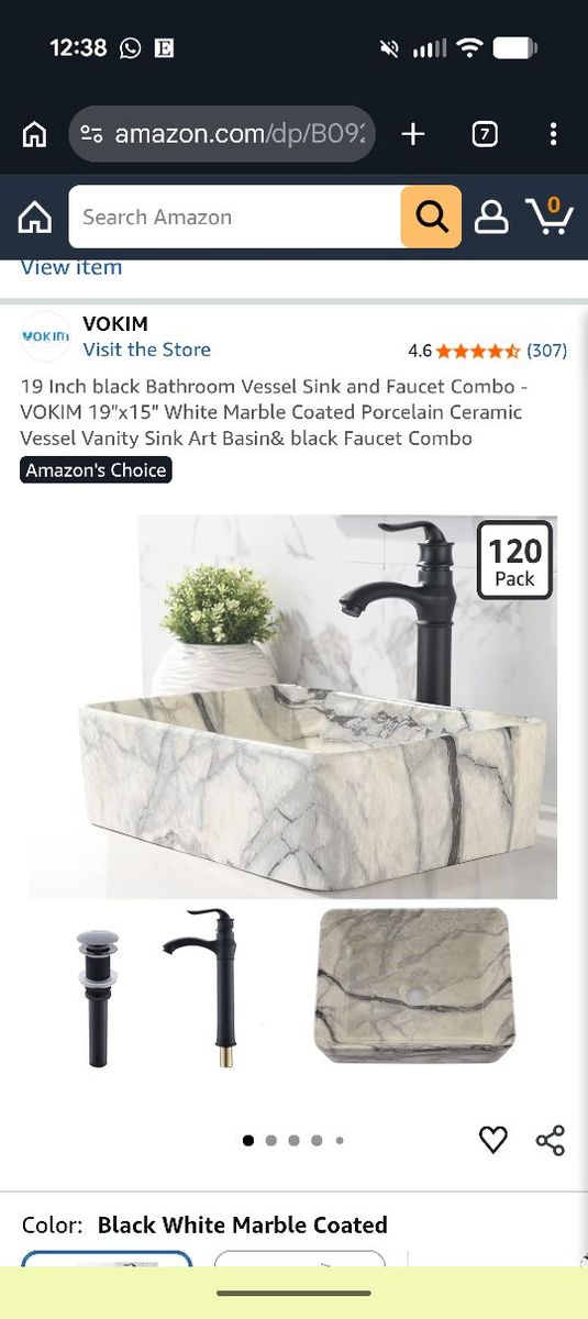 marble vessel sink with faucet and drain