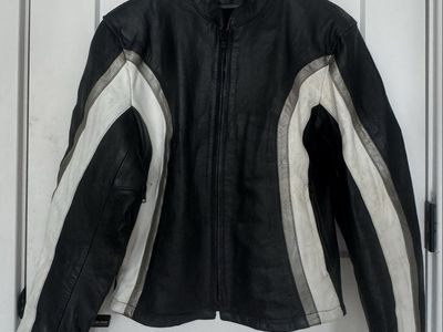Black & White Leather Motorcycle Riding Jacket - Size Medium