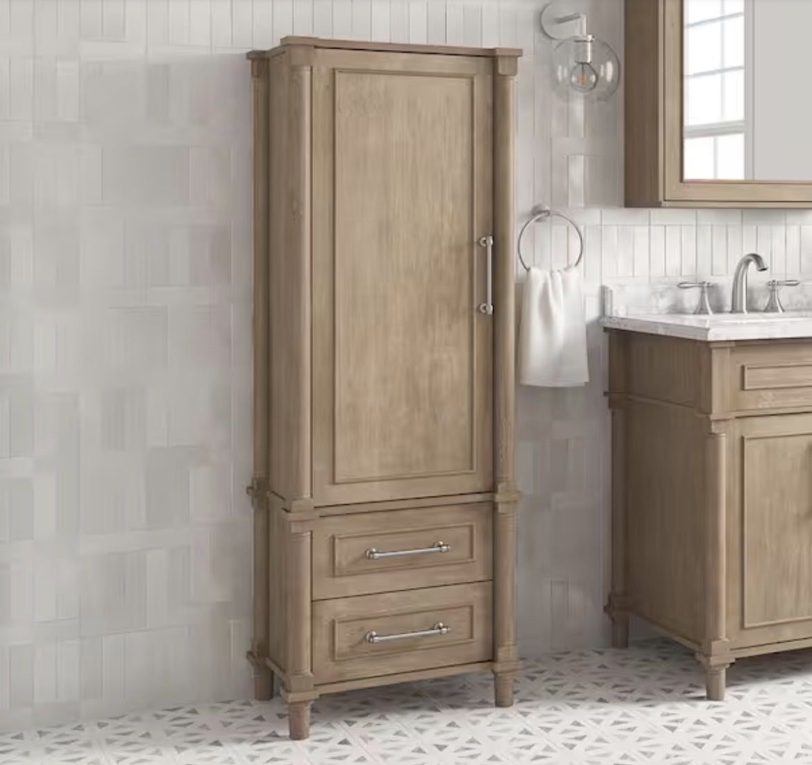 Aberdeen Antique Oak 60” Solid Wood Linen Cabinet – Tall Storage Tower – Brand New