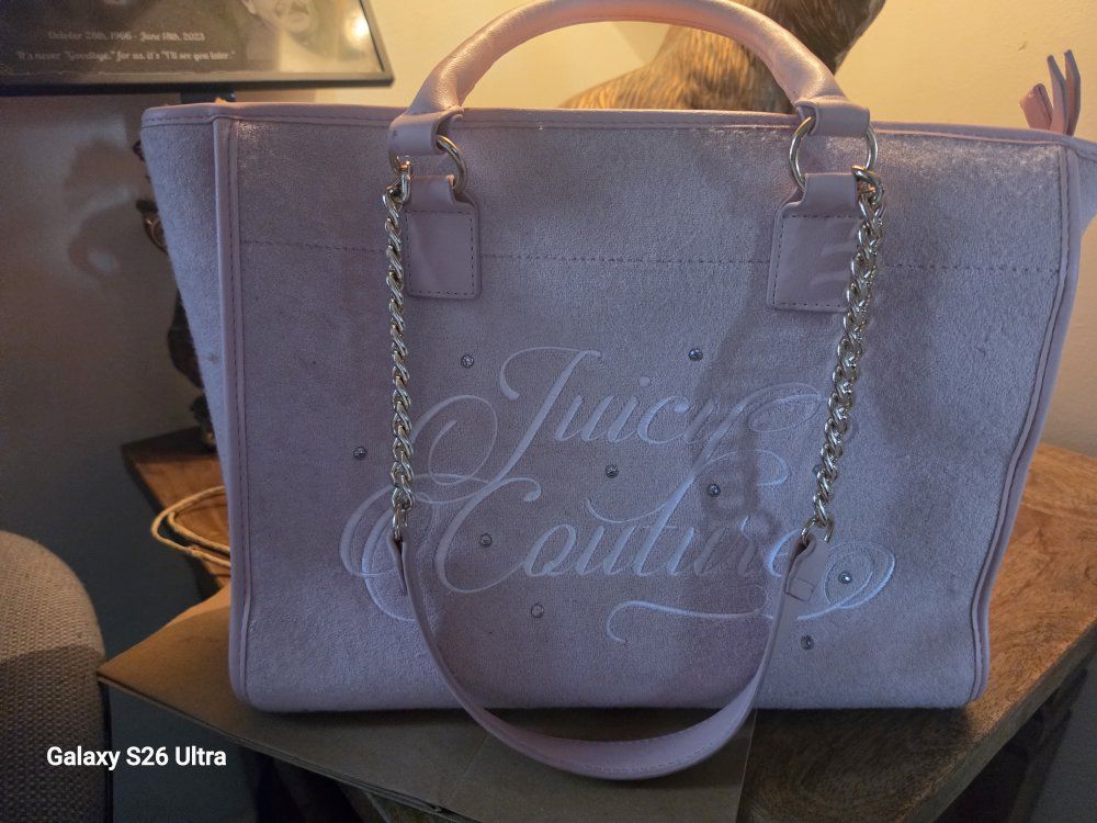 Juicy Couture Pink Rhinestone Logo Tote Bag - Spacious & Stylish, Gold Chain Detail
