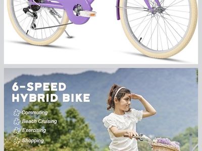 Glerc 24 Inch Beach Cruiser Bike, 6-Speed Hybrid City Bicycle