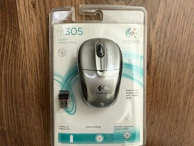 Logitech M305 wireless mouse for desktop or laptop - never used still in package.