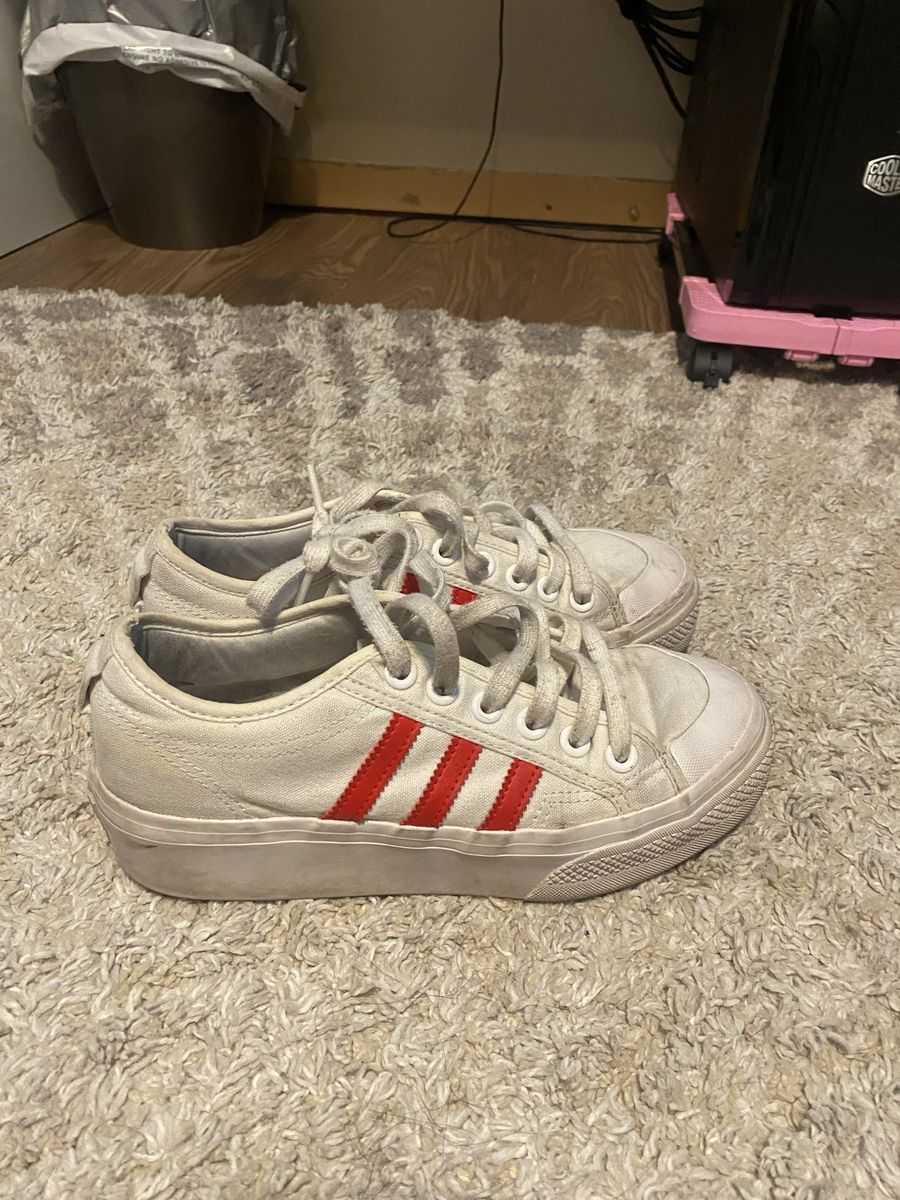 adidas White & Red Stripe Campus-Style Sneakers