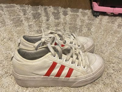 adidas White & Red Stripe Campus-Style Sneakers