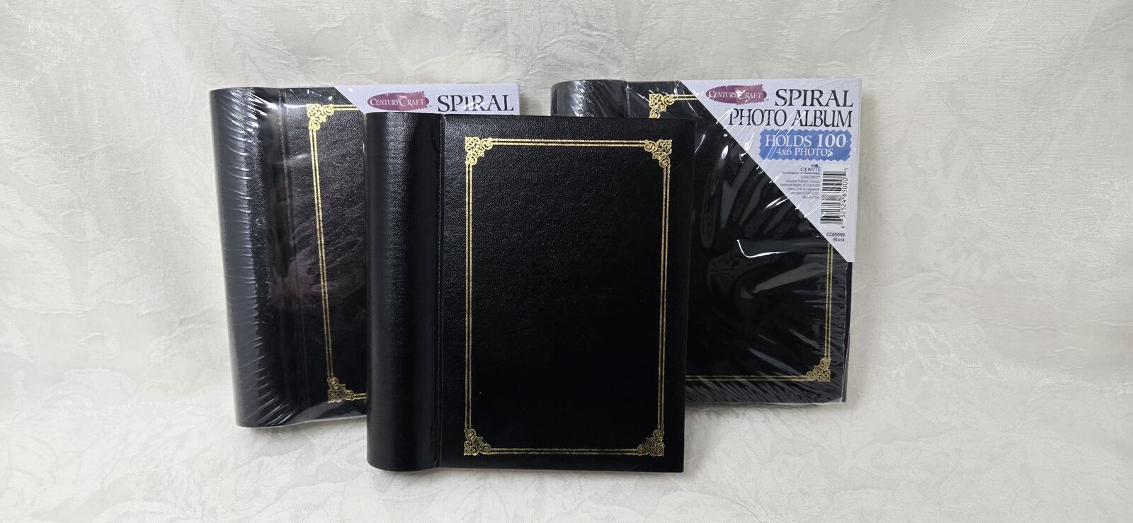 Set of 3 Black & Gold Spiral Photo Albums – Holds 100 4x6 Photos Each