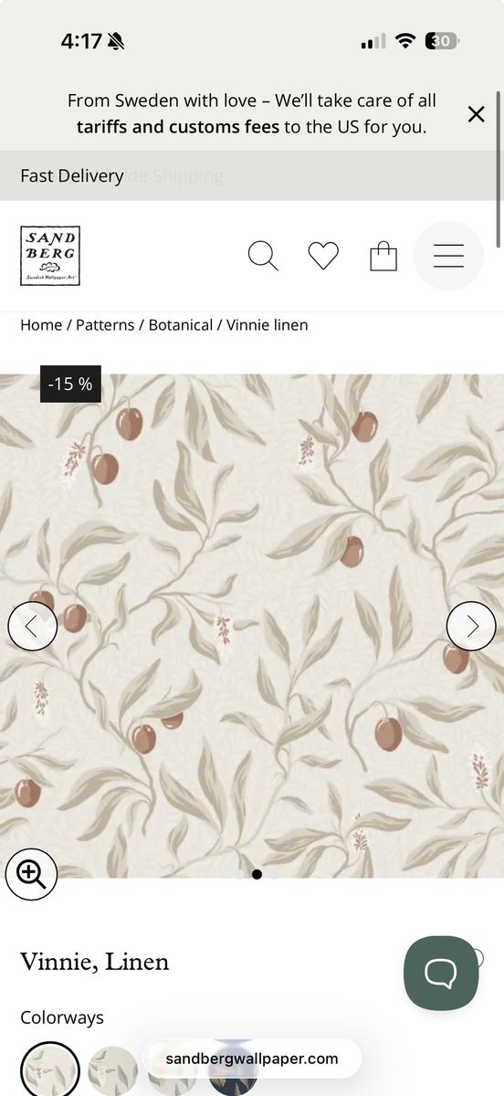 Sandberg Vinnie Linen Wallpaper Rolls S10190 - Villa Dalarö II Collection