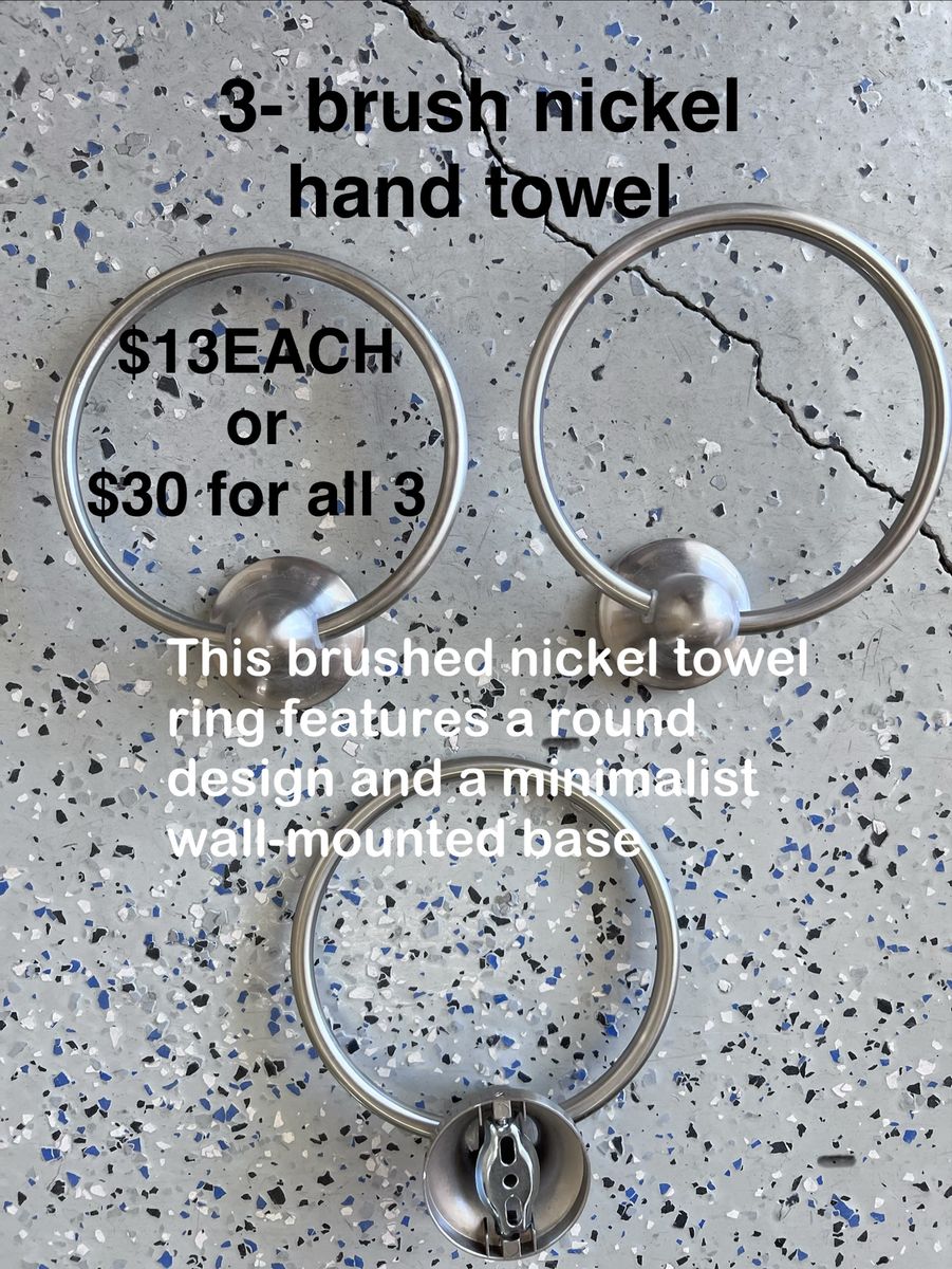 3x Brushed Nickel Hand Towel Rings - Round Minimalist Wall-Mounted Base (Set of 3)