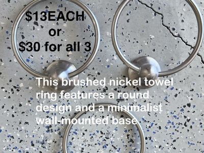 3x Brushed Nickel Hand Towel Rings - Round Minimalist Wall-Mounted Base (Set of 3)