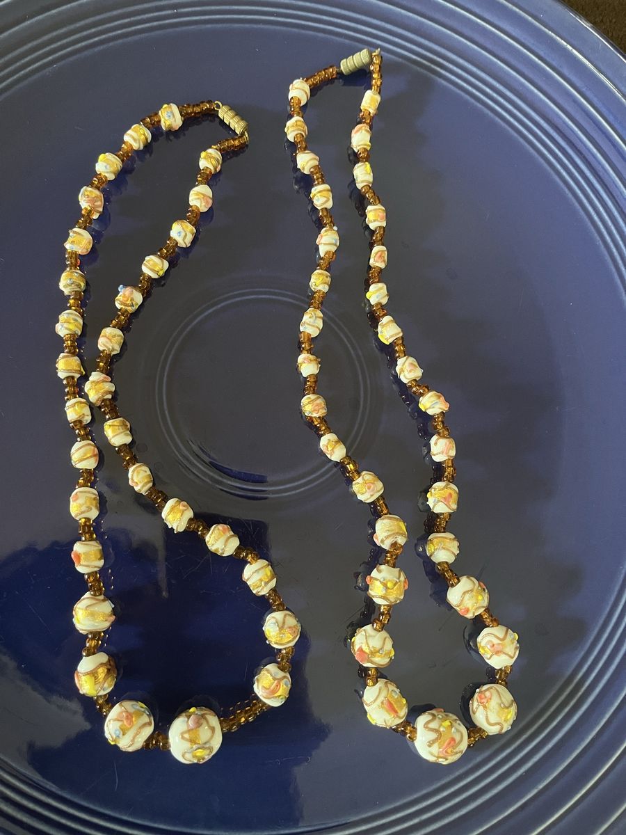 Two Matching 1950's White Italian Glass Beaded Necklaces