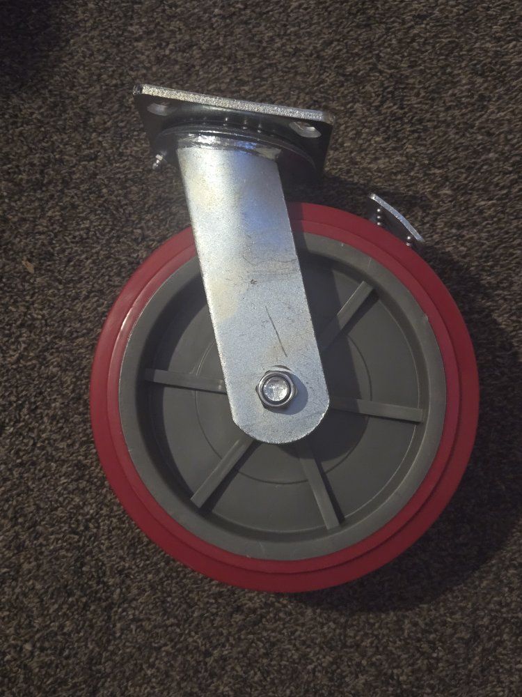 Caster Wheels Heavy Duty Swivel 8 inch Polyurethane Red Set of 4