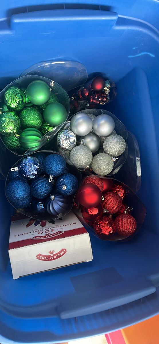 Holiday Time Christmas Ornaments & 300 Multi-Color Mini Lights - Red, Green, Blue, Silver
