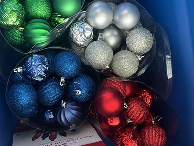 Holiday Time Christmas Ornaments & 300 Multi-Color Mini Lights - Red, Green, Blue, Silver