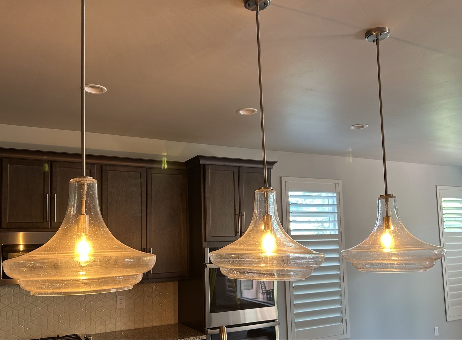 Clear Seeded Glass Bell Pendant Light Fixture