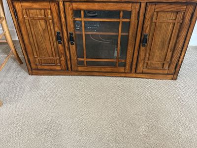 Oak Wood TV Stand Media Console Entertainment Center with Glass Door & Side Cabinets