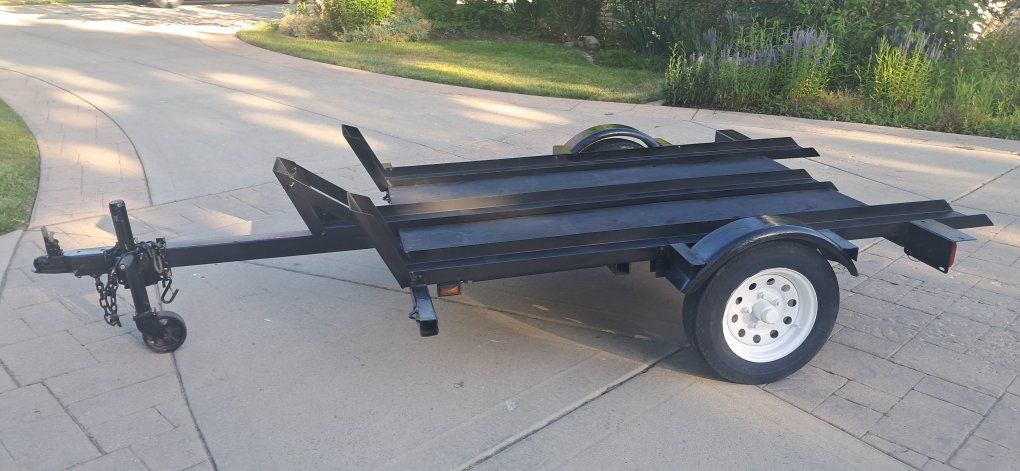 Heavy-Duty Motorcycle Trailer - 3 Bike Capacity, Black Steel Frame, Good Condition