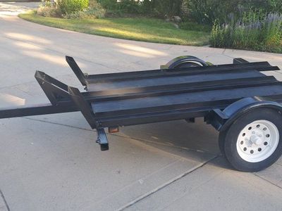 Heavy-Duty Motorcycle Trailer - 3 Bike Capacity, Black Steel Frame, Good Condition