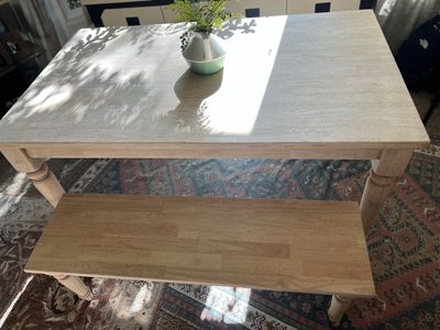 Solid Wood Farmhouse Table & Matching Bench - 5’ Long.